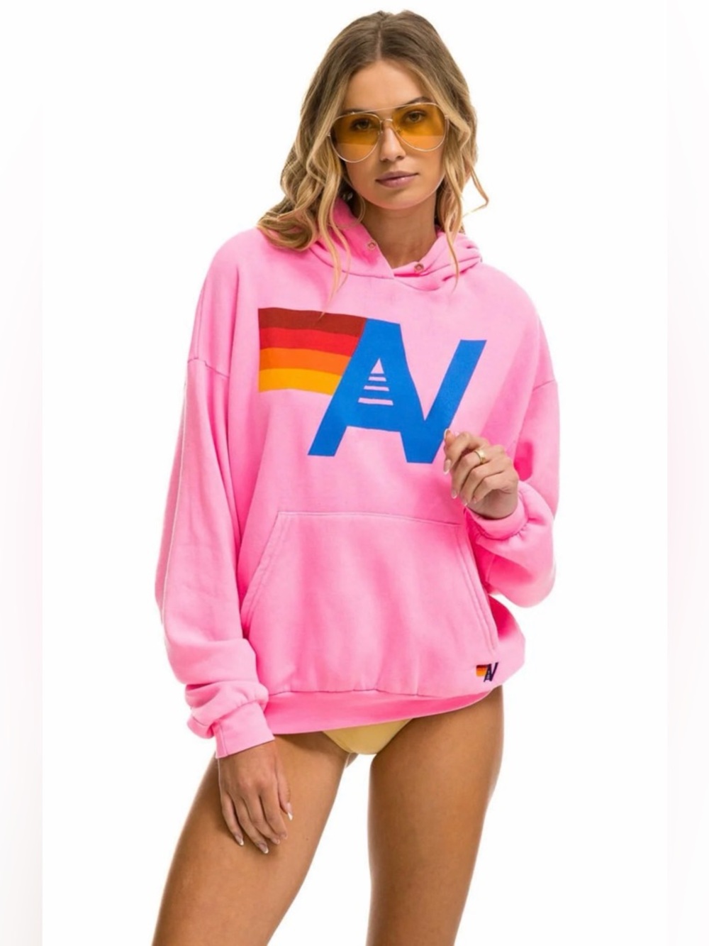 NWT - Aviator Nation - Relaxed Logo Pullover Hoodie - Neon Pink